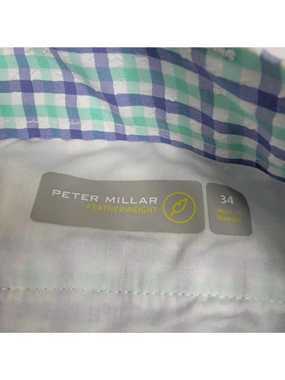 ⛳️ PETER MILLAR FEATHERWEIGHT Golf Shorts Performance Blue Green White Plaid 34 - Picture 7 of 7